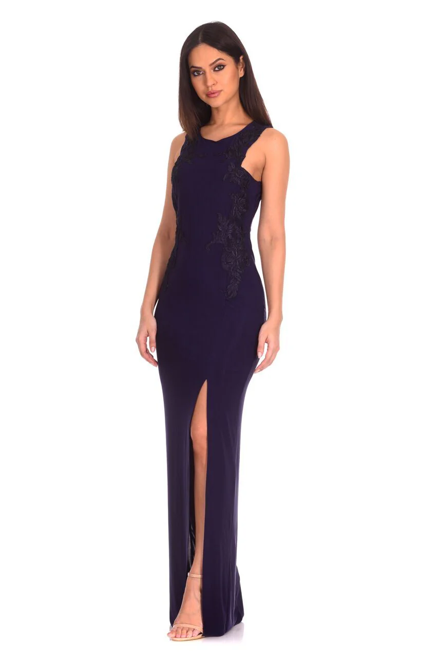 Navy Lace Detailing Maxi Dress - Image 2