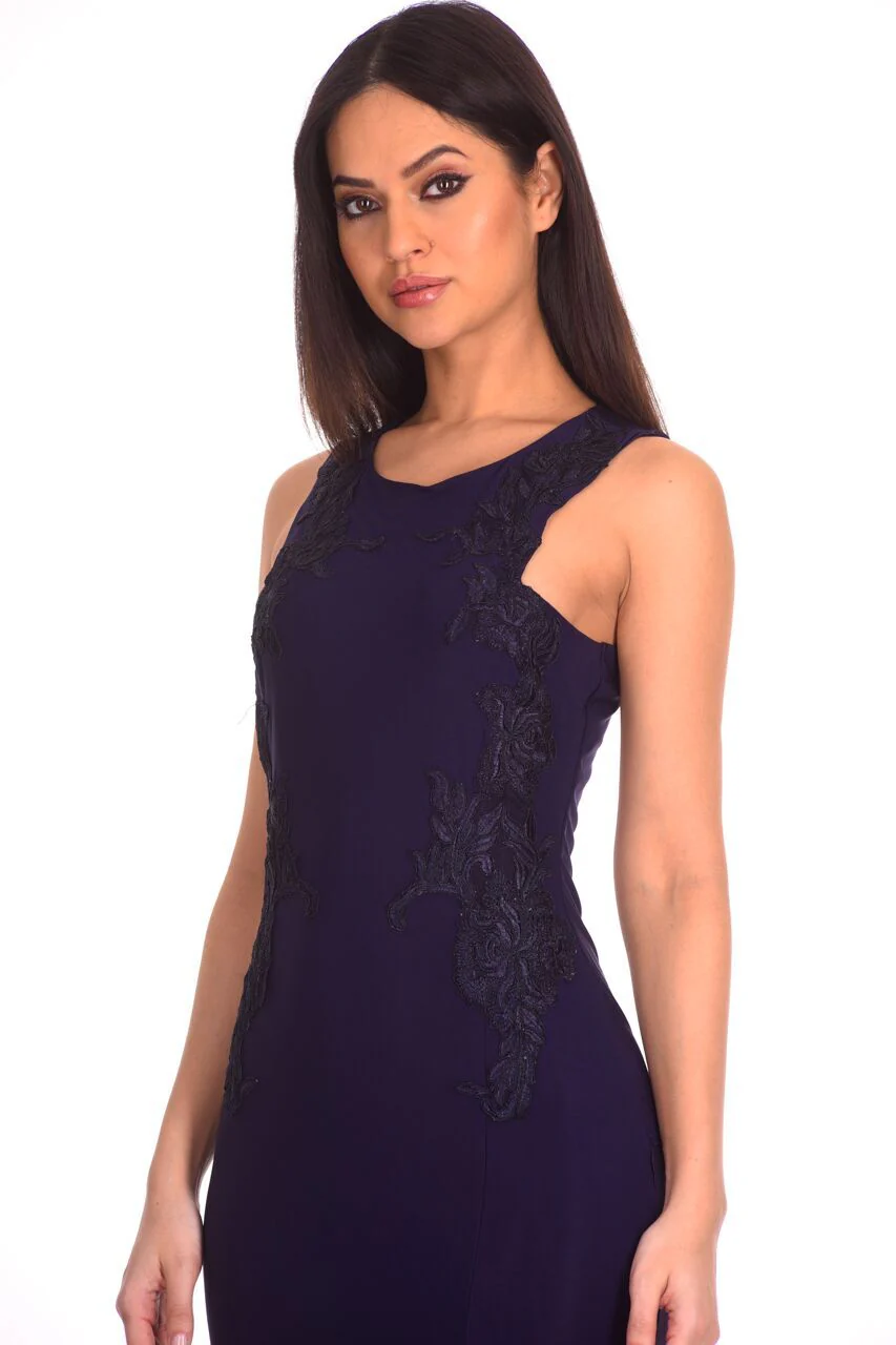 Navy Lace Detailing Maxi Dress - Image 5