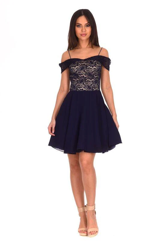 Navy lace Front Skater Dress - Image 2