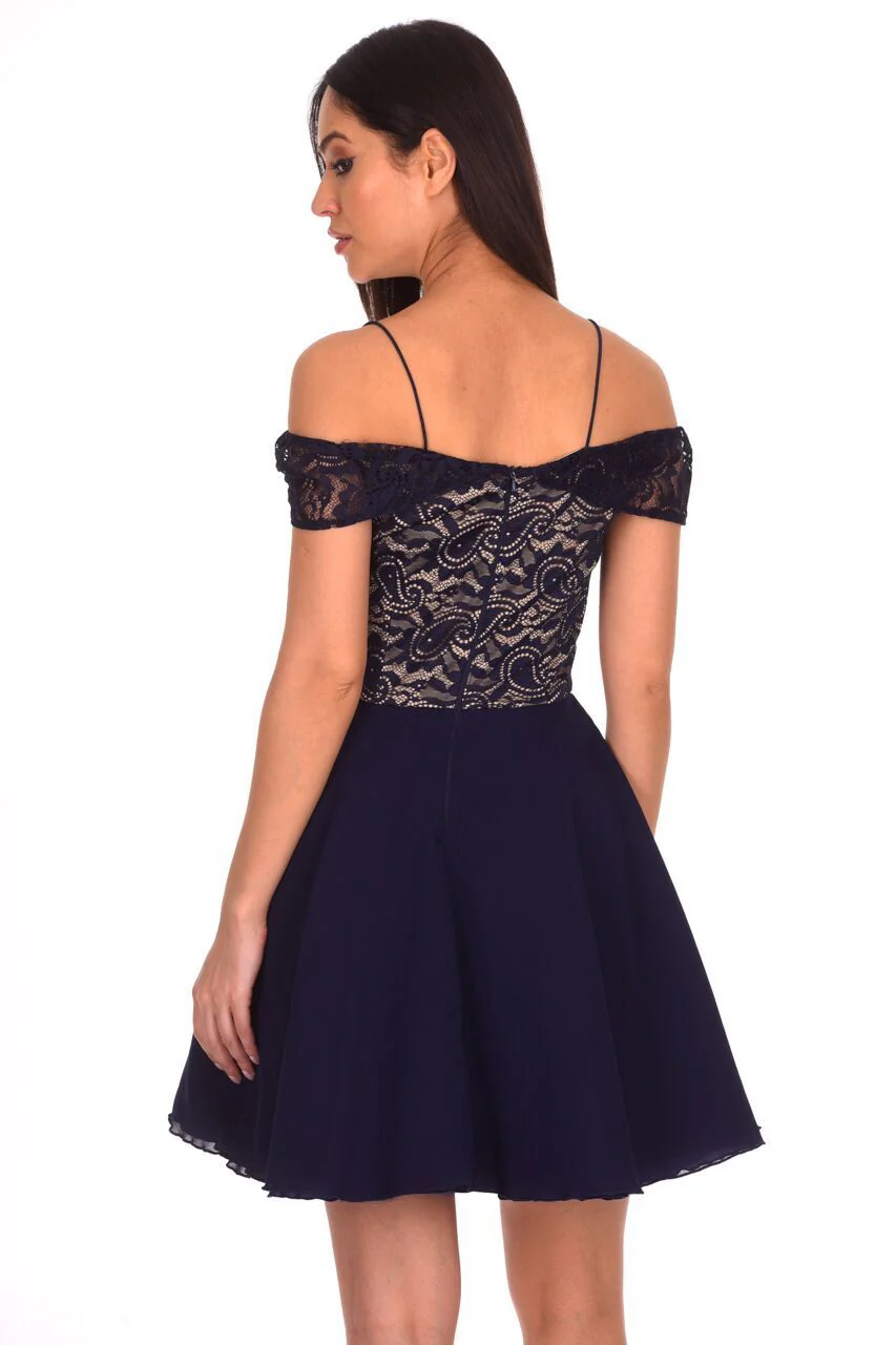 Navy lace Front Skater Dress - Image 3
