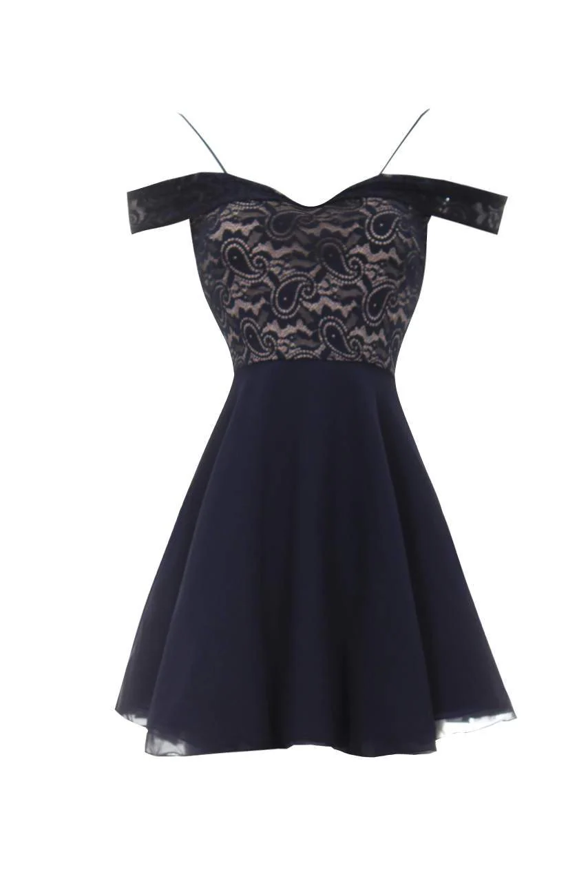 Navy lace Front Skater Dress - Image 4