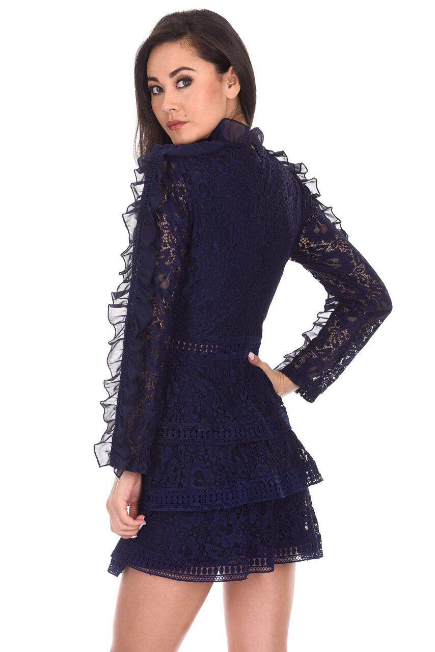 Navy Lace Tiered Mini Dress - Image 3