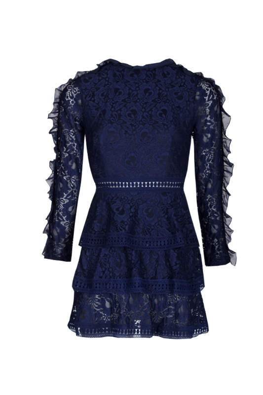 Navy Lace Tiered Mini Dress - Image 4