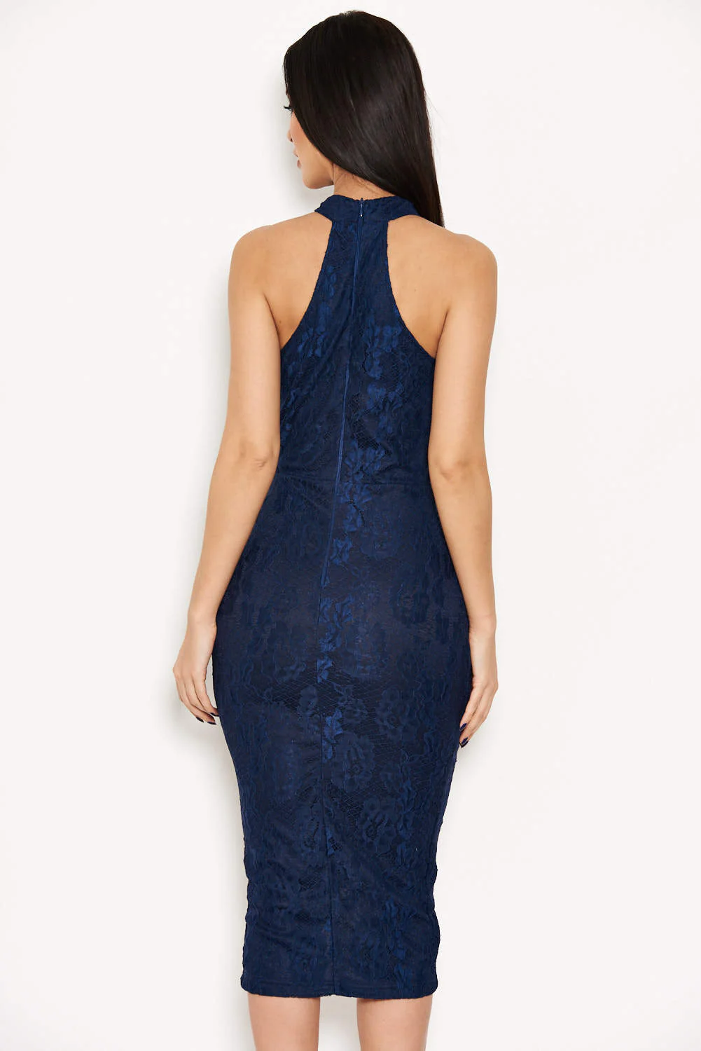 Navy Lace Wrap Dress - Image 3