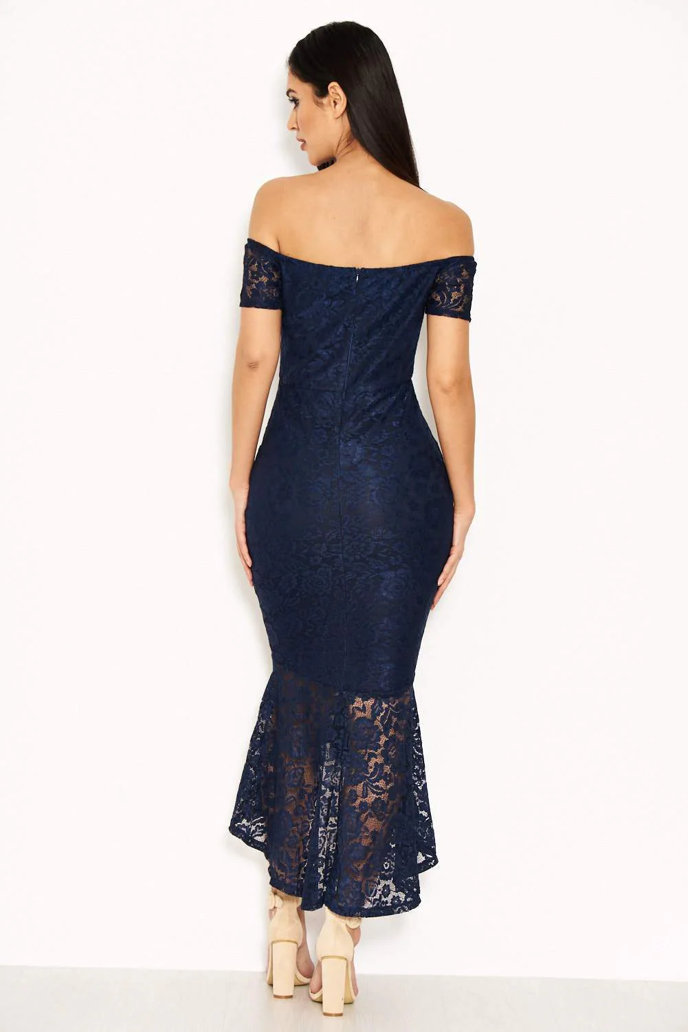 Navy Notch Front Lace Detail Fishtail Dress - Image 3