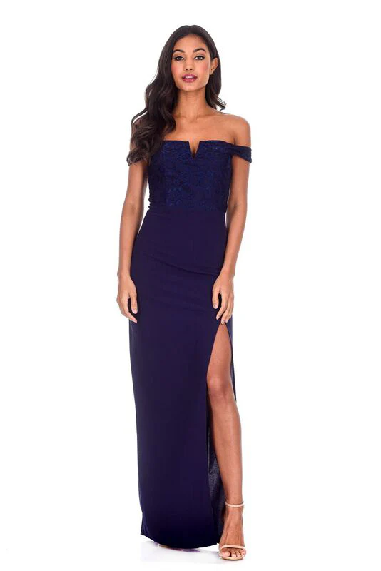 Navy Notch Front Off The Shoulder Maxi dress - Image 2