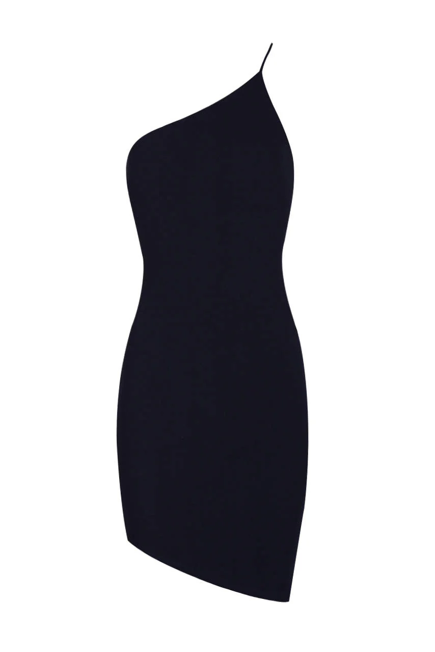 Navy Off The Shoulder Asymmetric Hem Dress - Image 4