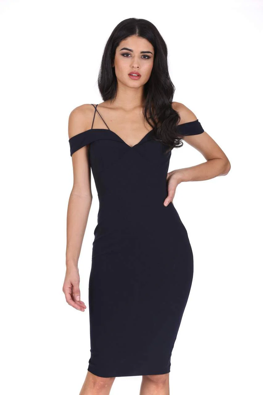 Navy Off The Shoulder Bodycon Dress - Image 2