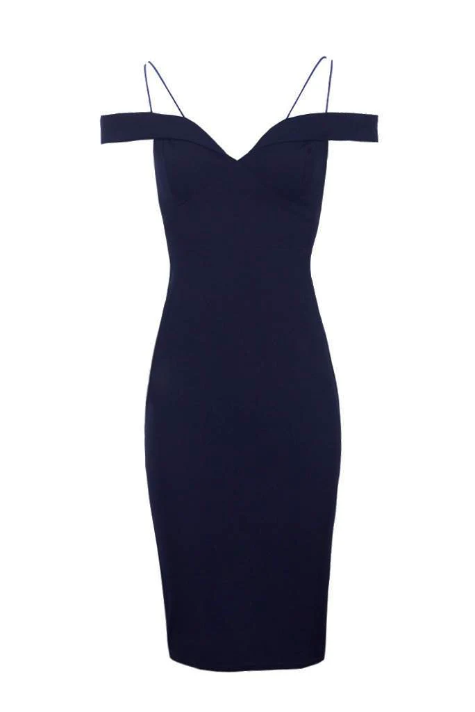 Navy Off The Shoulder Bodycon Dress - Image 5