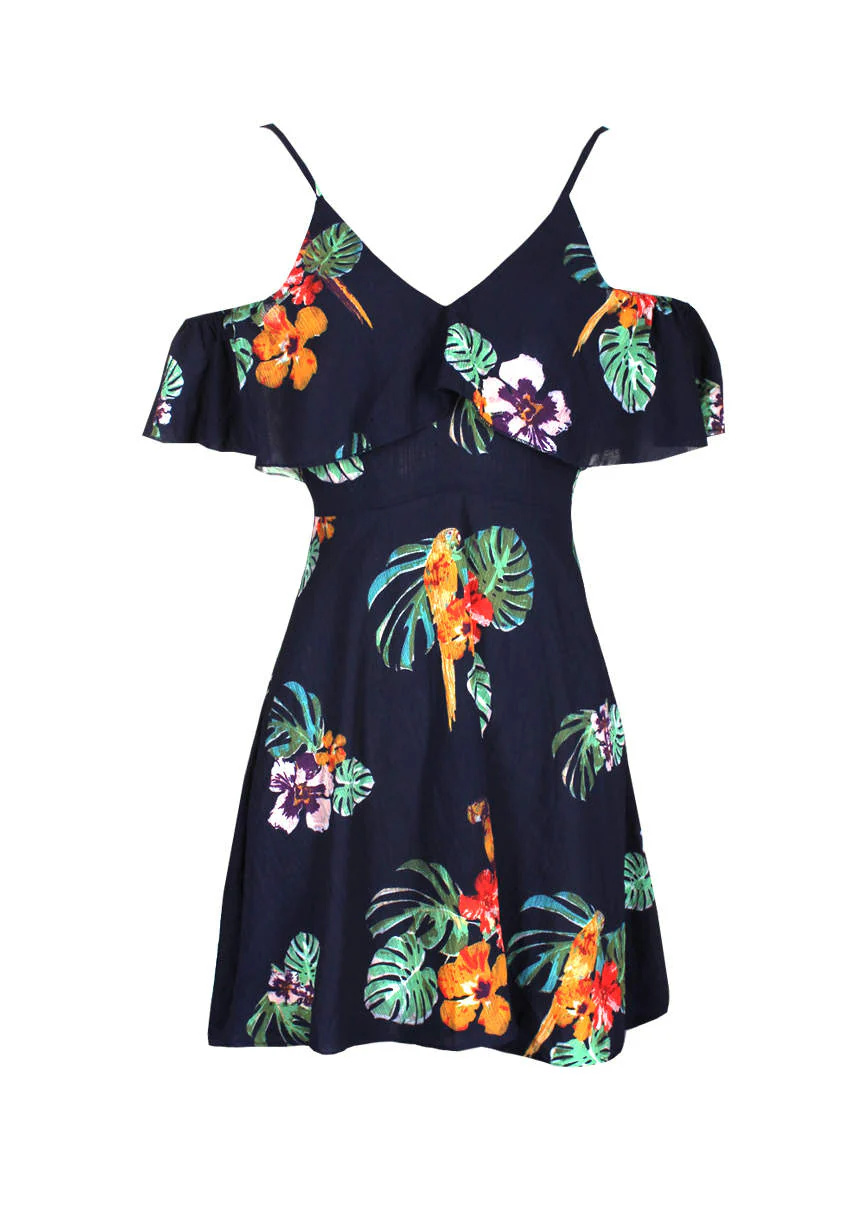 Navy Off The Shoulder Floral Dress - Image 4