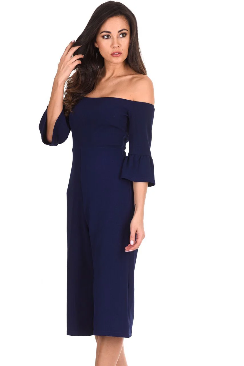 Navy Off The Shoulder Jumpsuit - Image 2