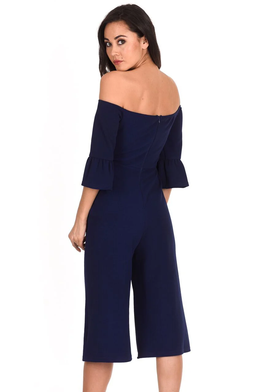 Navy Off The Shoulder Jumpsuit - Image 3