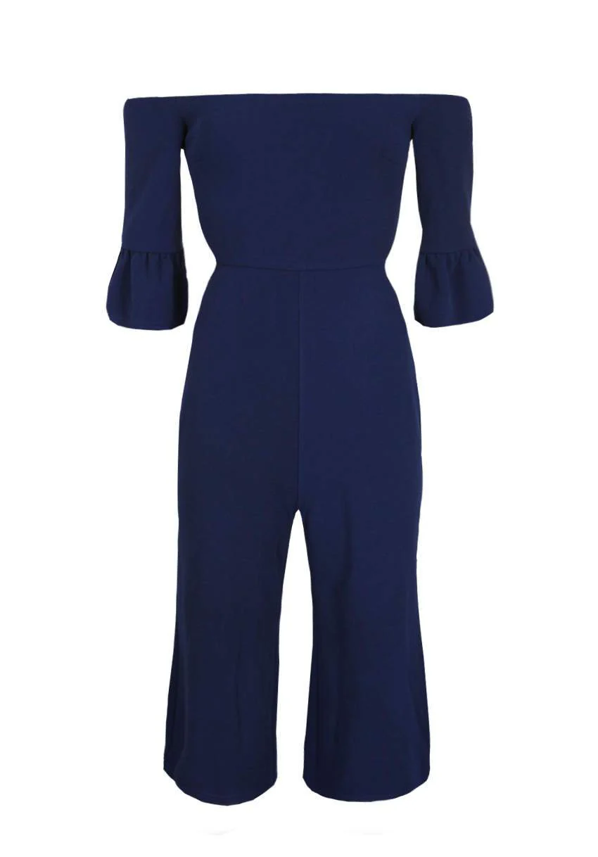 Navy Off The Shoulder Jumpsuit - Image 4