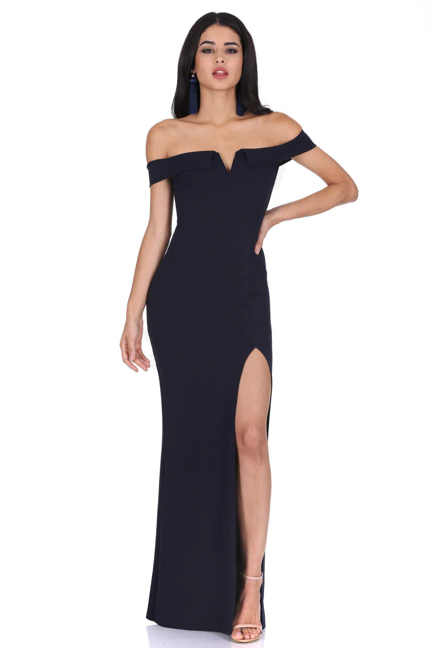 Navy Off The Shoulder Maxi Dress - Image 2