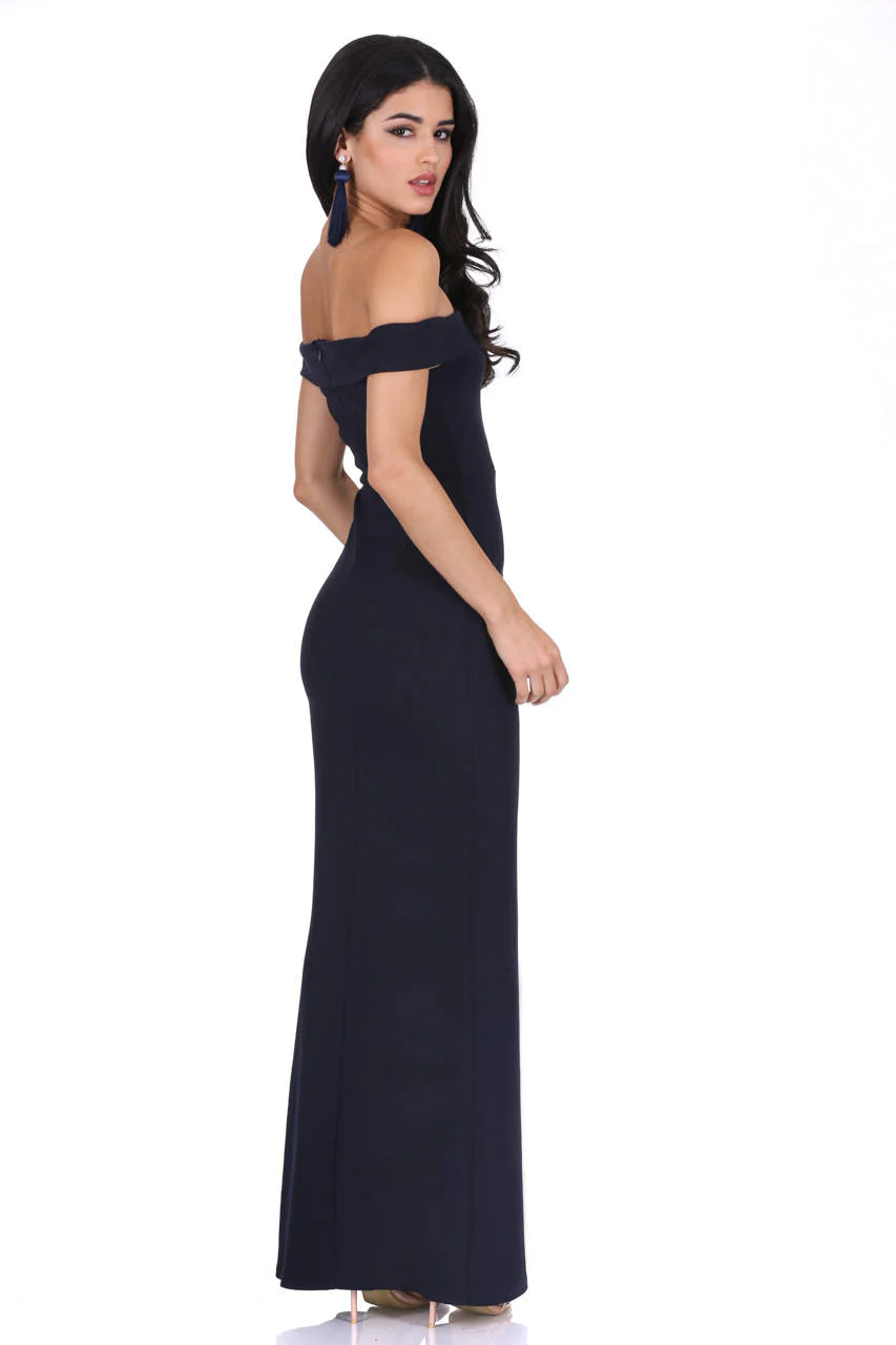 Navy Off The Shoulder Maxi Dress - Image 3