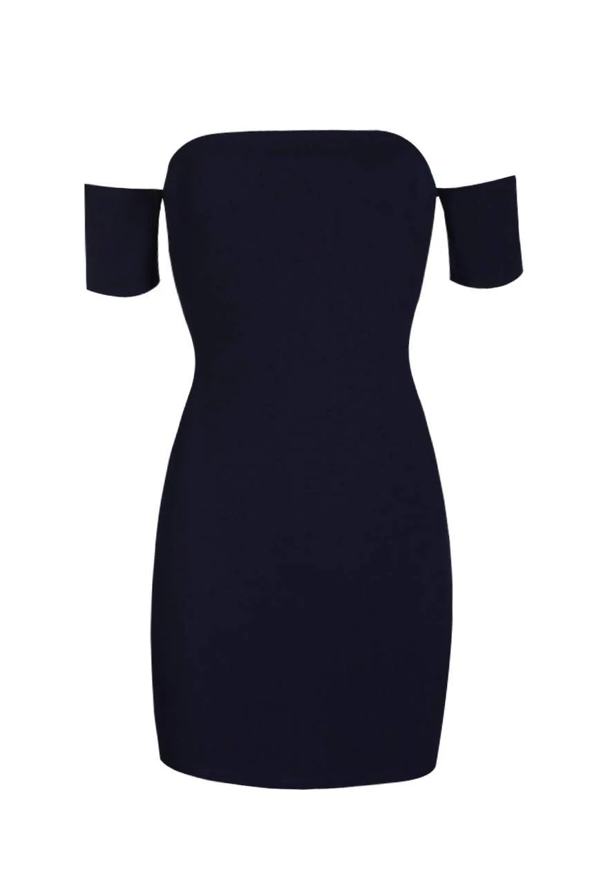 Navy Off The Shoulder Mini Dress - Image 4