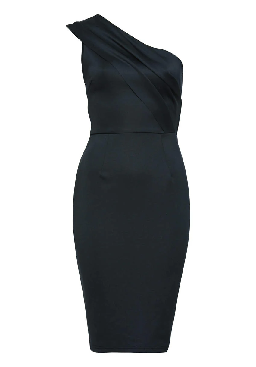 Navy One Shoulder Midi Bodycon - Image 4