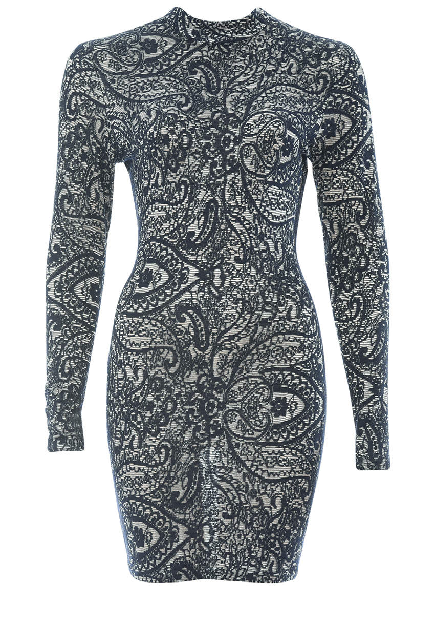 Navy Printed Bodycon Dress - Image 4
