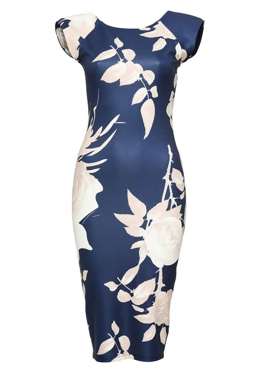 Navy Printed Midi Dress - Image 4