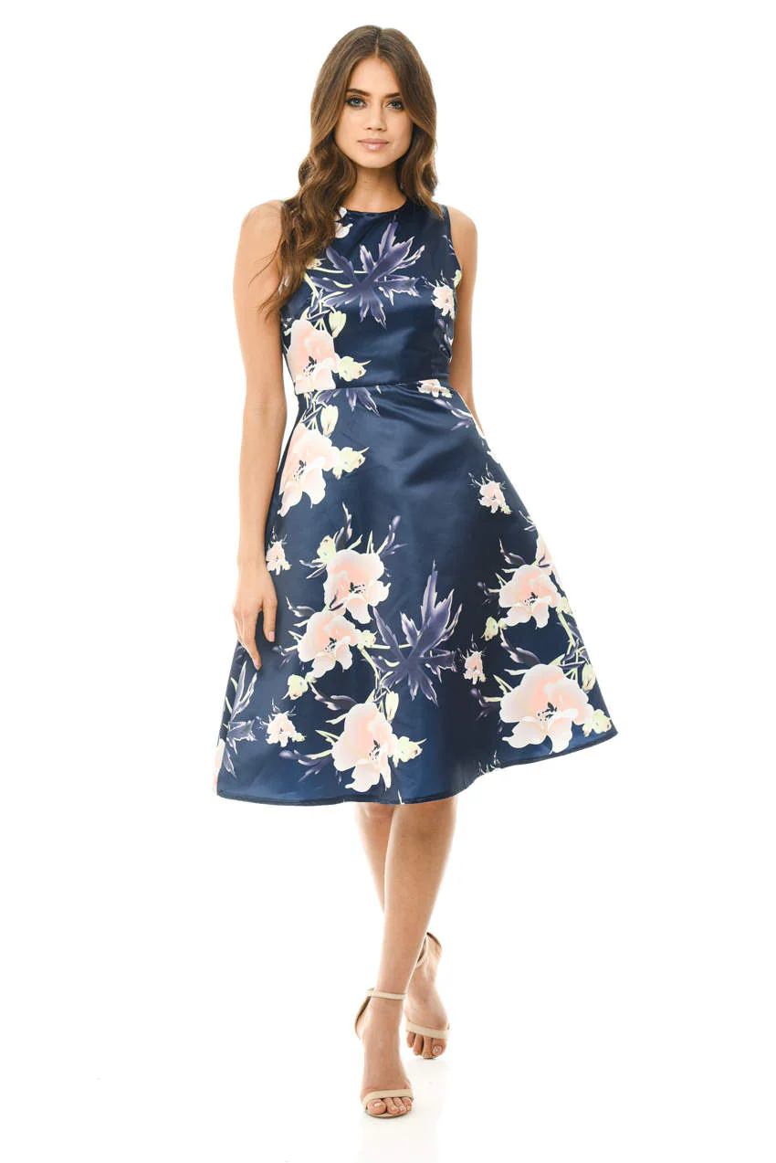Navy Printed Skater Dress - Image 2