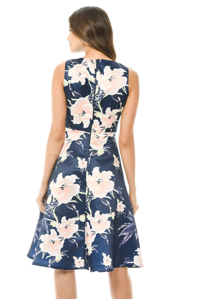Navy Printed Skater Dress - Image 3