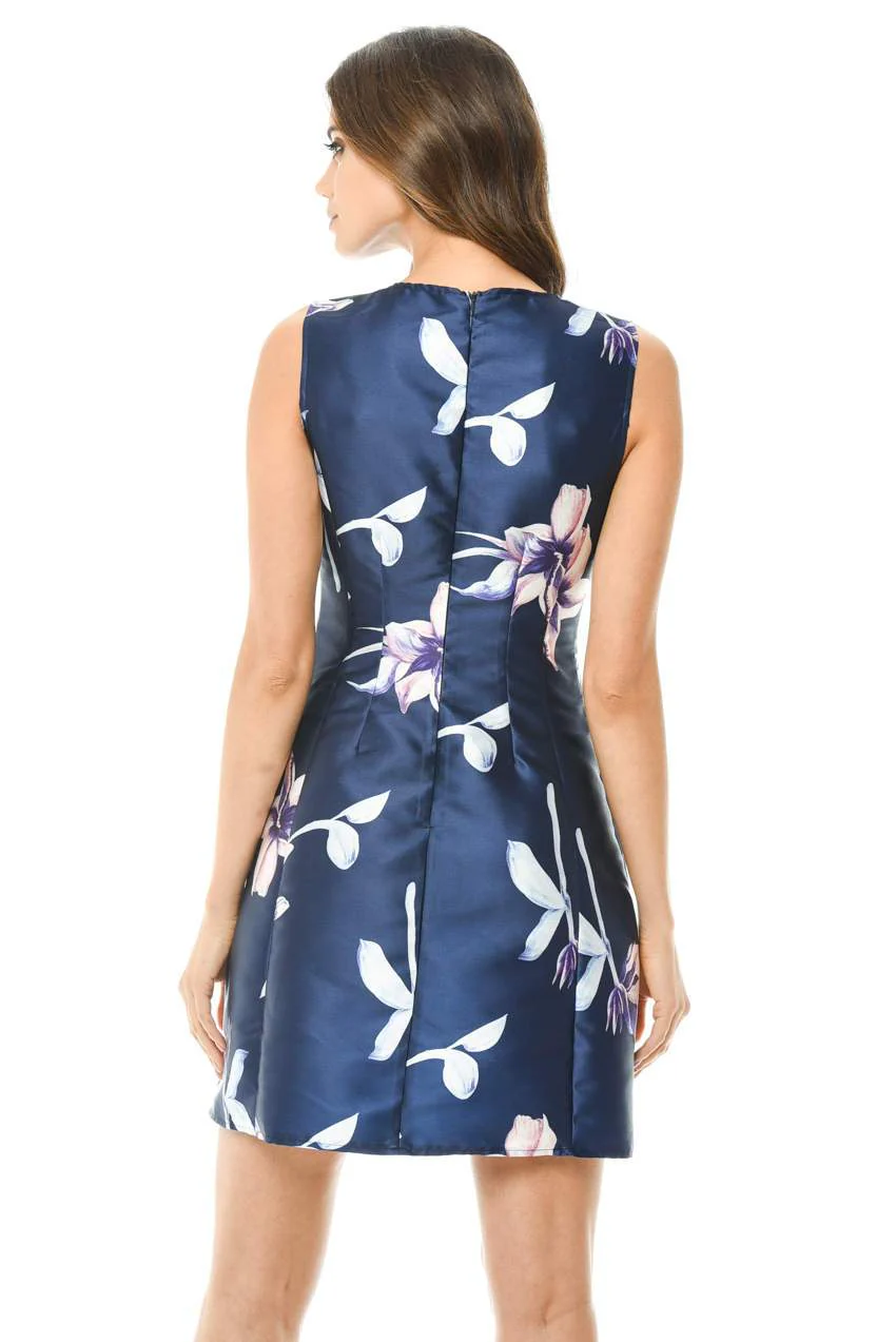 Navy Printed Skater Mini Dress - Image 3