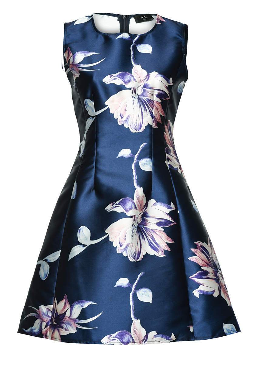 Navy Printed Skater Mini Dress - Image 4