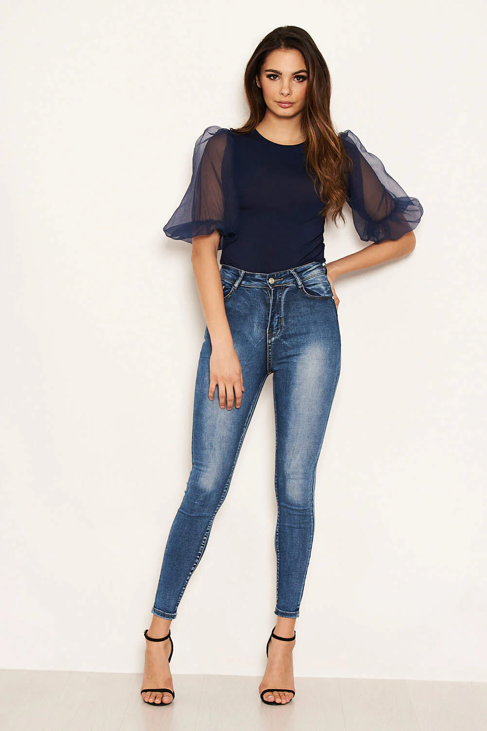 Navy Puff Sleeve Bodysuit - Image 3