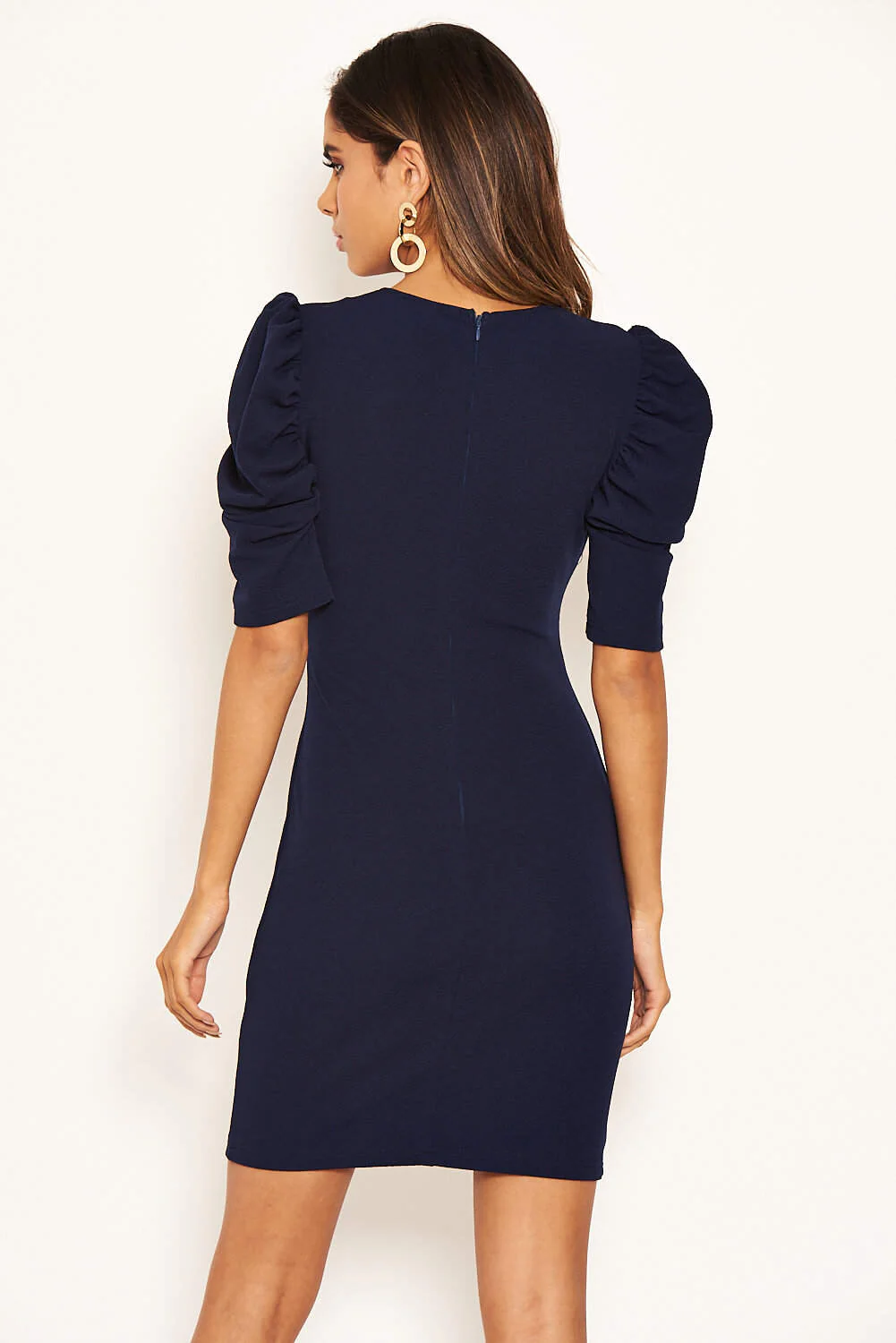 Navy Ruffle Sleeve Bodycon Dress - Image 5
