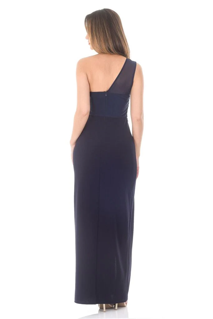 Navy Sequin Maxi Dress With Thigh High Split - Image 3
