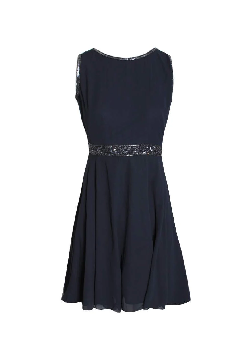 Navy Sequin Skater Dress - Image 4