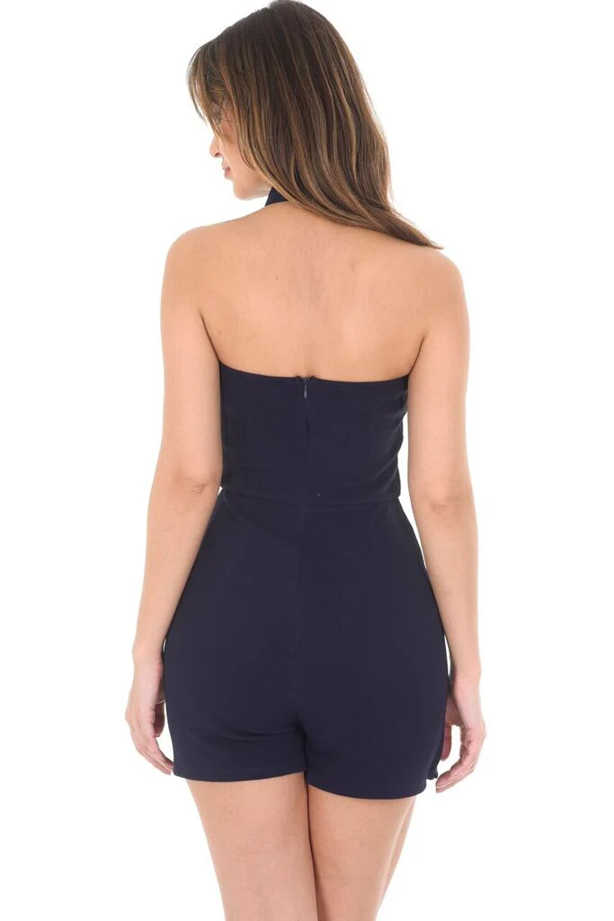 Navy Skort Playsuit With A Choker Neckline - Image 3
