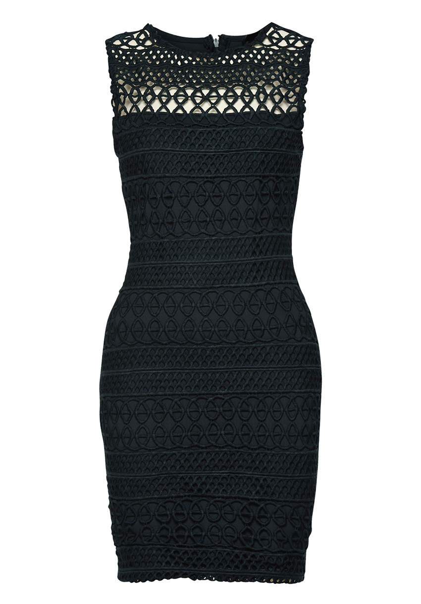 Navy Sleeveless Crochet Bodycon Mini Dress - Image 4