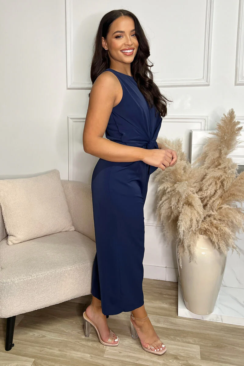 Navy Sleeveless Knot Front Jumpsuit - Image 2