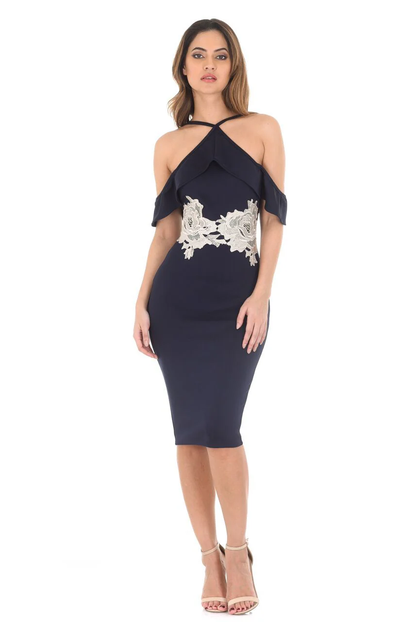 Navy Strappy Midi Bodycon Dress - Image 2