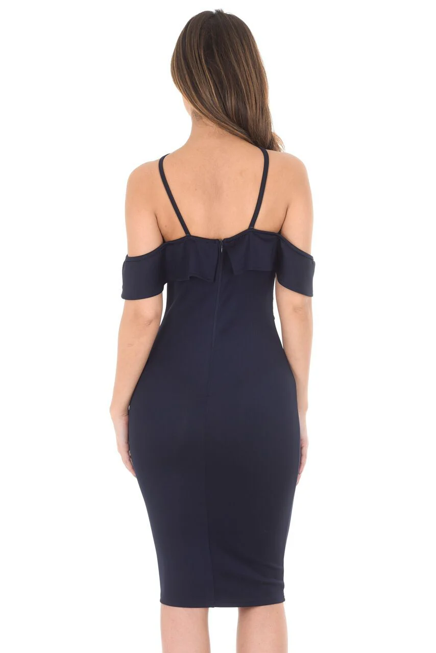 Navy Strappy Midi Bodycon Dress - Image 3
