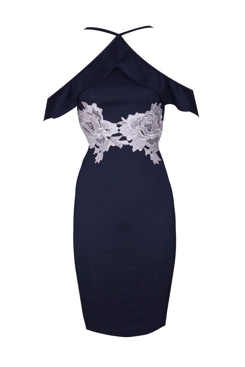 Navy Strappy Midi Bodycon Dress - Image 4