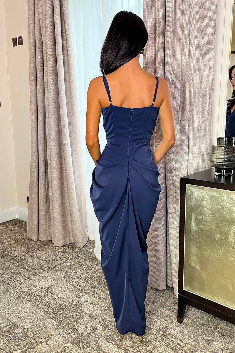 Navy Strappy Wrap Top Gathered Skirt Maxi Dress - Image 5