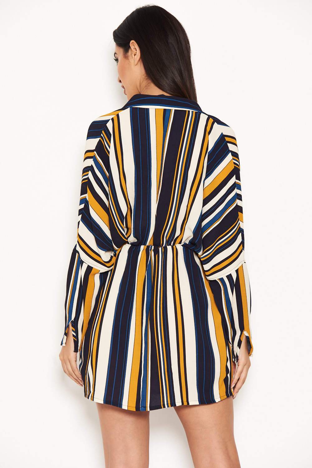 Navy Stripe Waist Tie Shirt Dress - Image 3