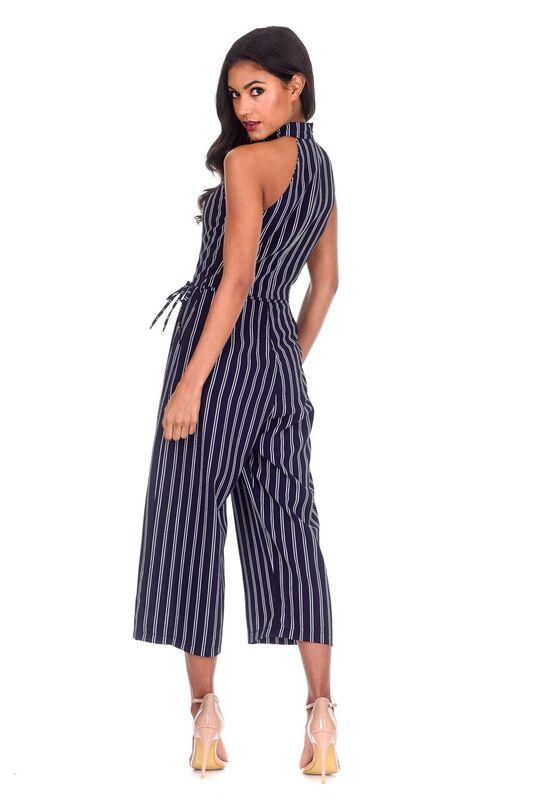Navy Striped Culotte Jumpsuit - Image 3