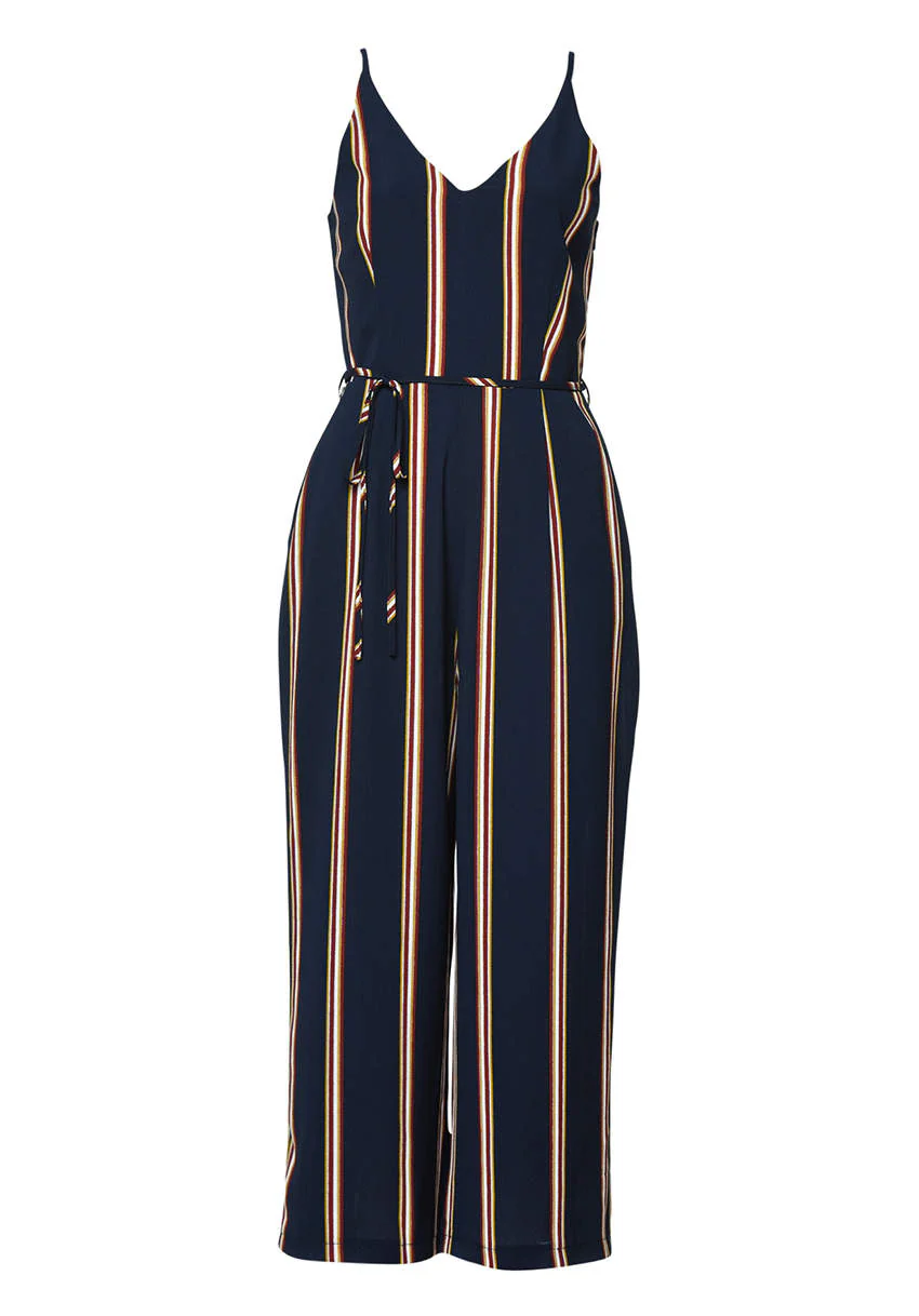 Navy Striped Culotte Jumpsuit - Image 4