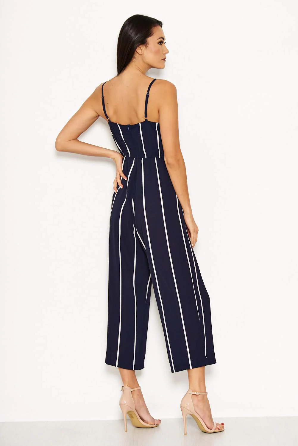 Navy Striped Cut Out Waist Jumpsuit - Image 3