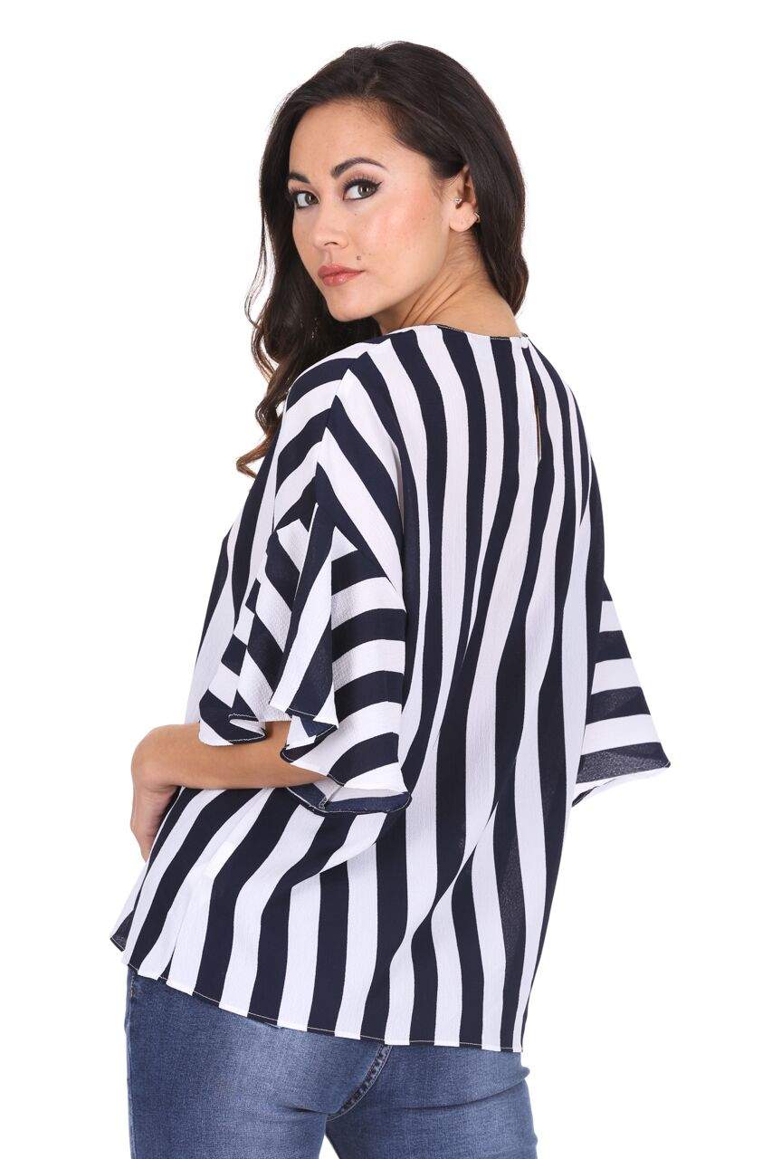 Navy Striped Flare Top - Image 3
