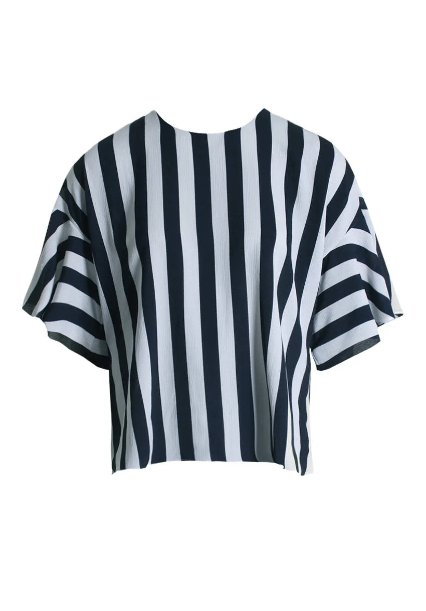 Navy Striped Flare Top - Image 4