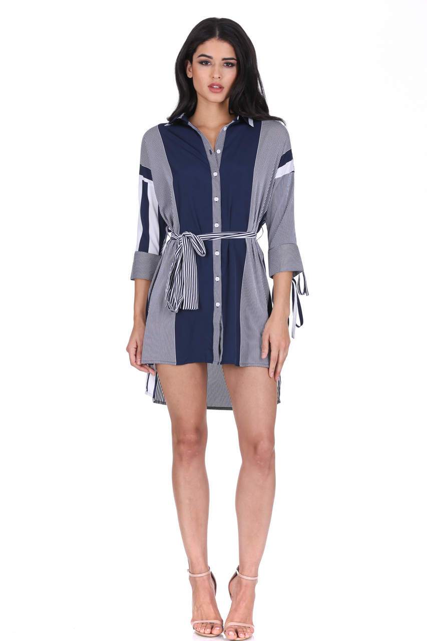 Navy Striped Shirt Dress - Image 2
