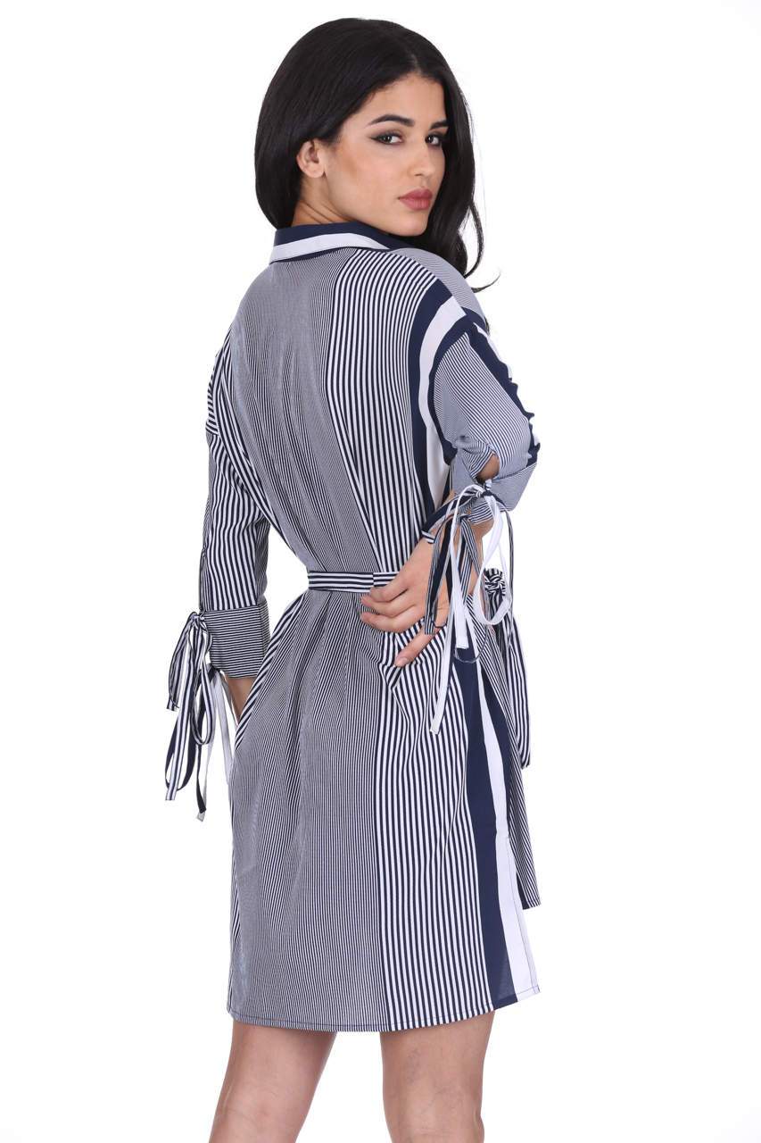 Navy Striped Shirt Dress - Image 3