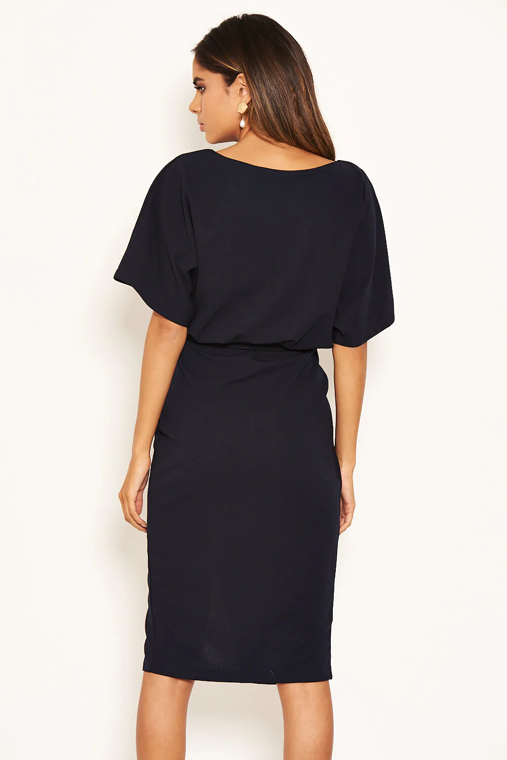 Navy Tie Waist Midi Dress - Image 5