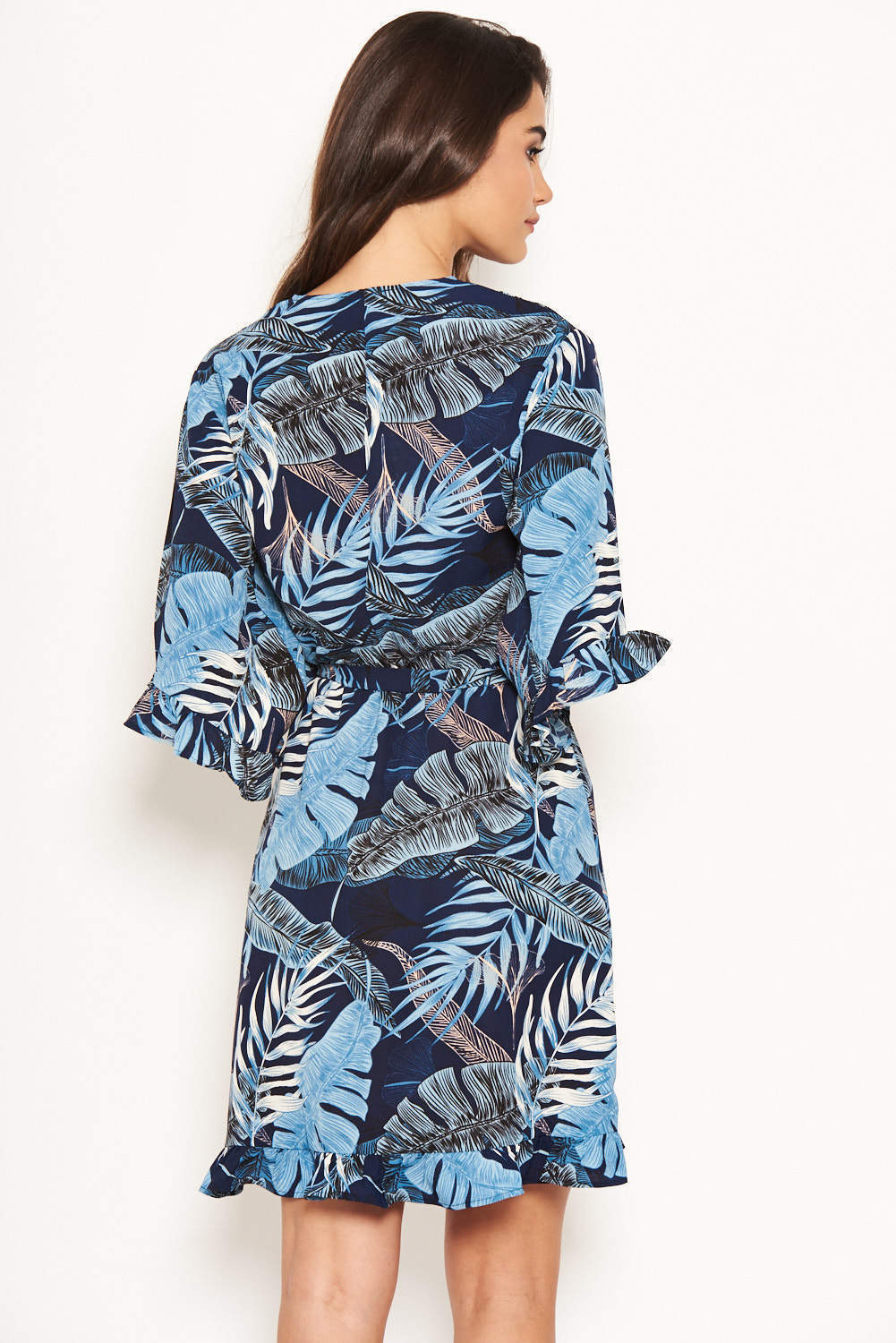 Navy Tropical Print Wrap Dress - Image 4