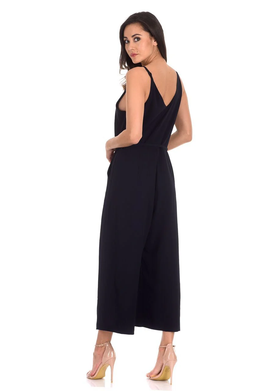 Navy V-Neck Culotte Jumpsuit - Image 3