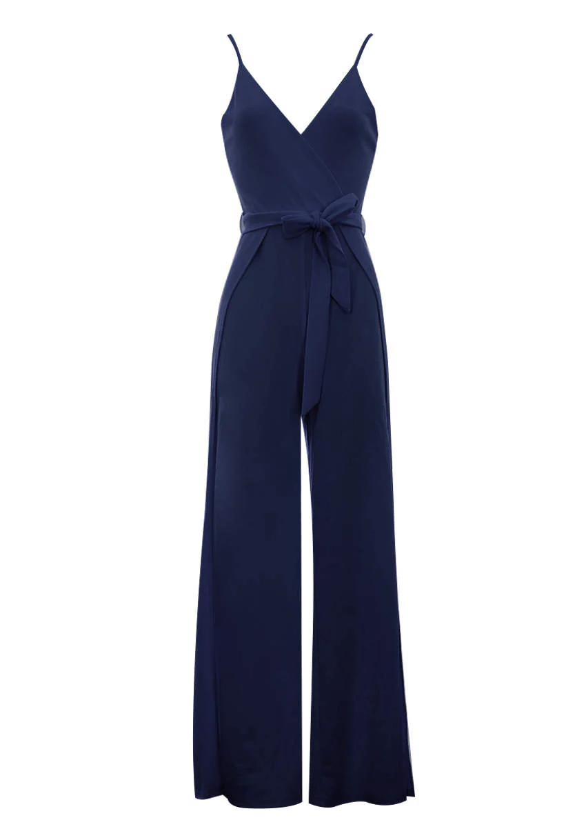 Navy Wide Leg Thigh Split Jumpsuit - Image 4